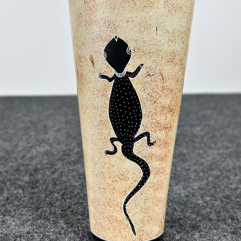 Southwestern Hand Painted Gecko Ceramic Vase Set 2pc Tribal Geometric Pattern - Picture 4 of 14